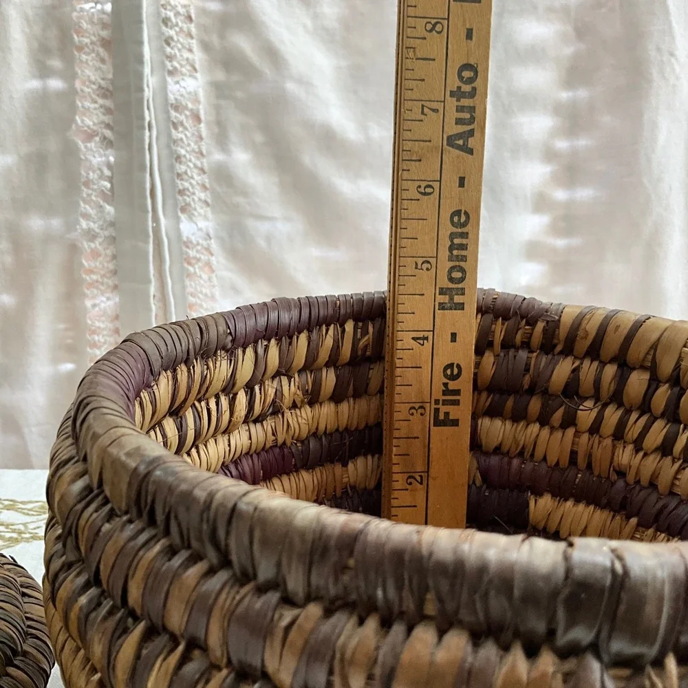 Vintage Handwoven Coiled Sweetgrass Basket Conical Lid 9